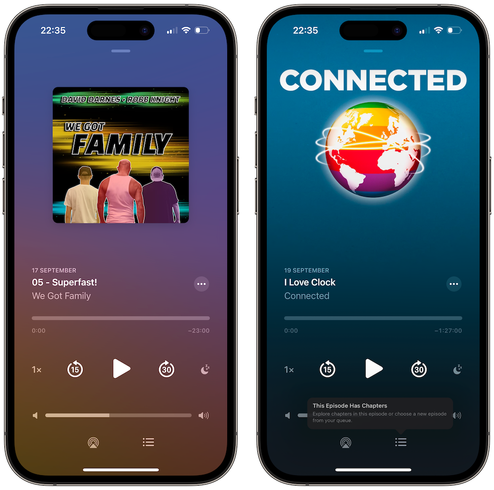 We Got Family artwork vs Connected in Apple Podcasts app